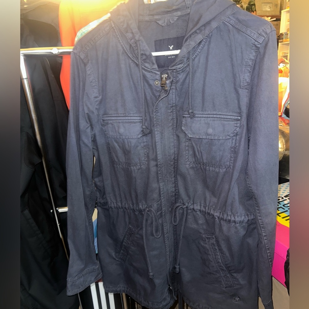 American Eagle Outfitters Dark Blue Zip-Up Jacket